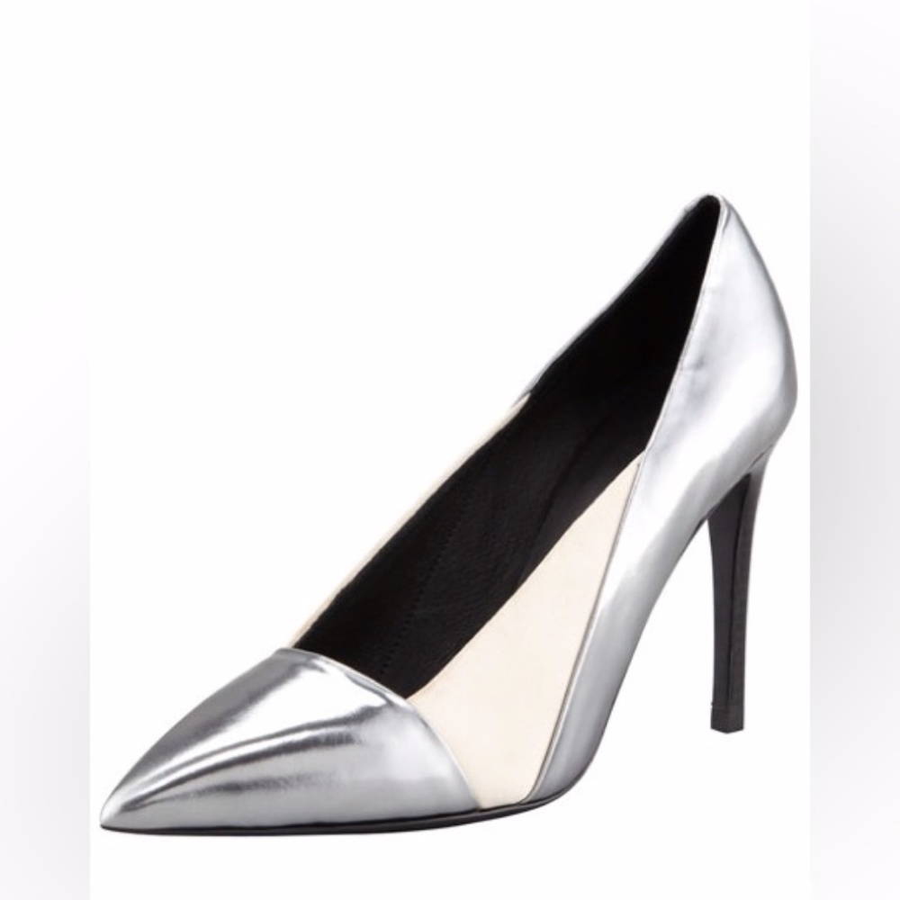 SALE☀️ Chloe Specchio Pointed Pumps, Anthracite 38.5/8.5 Satin Metallic leather - Picture 2 of 14